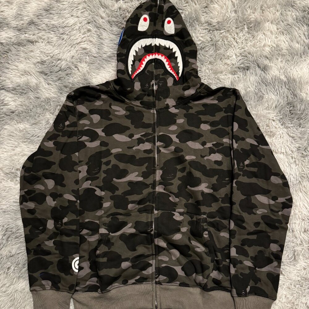 BAPE Color Camo Shark Gray Full Zip Hoodie Mens Size Large